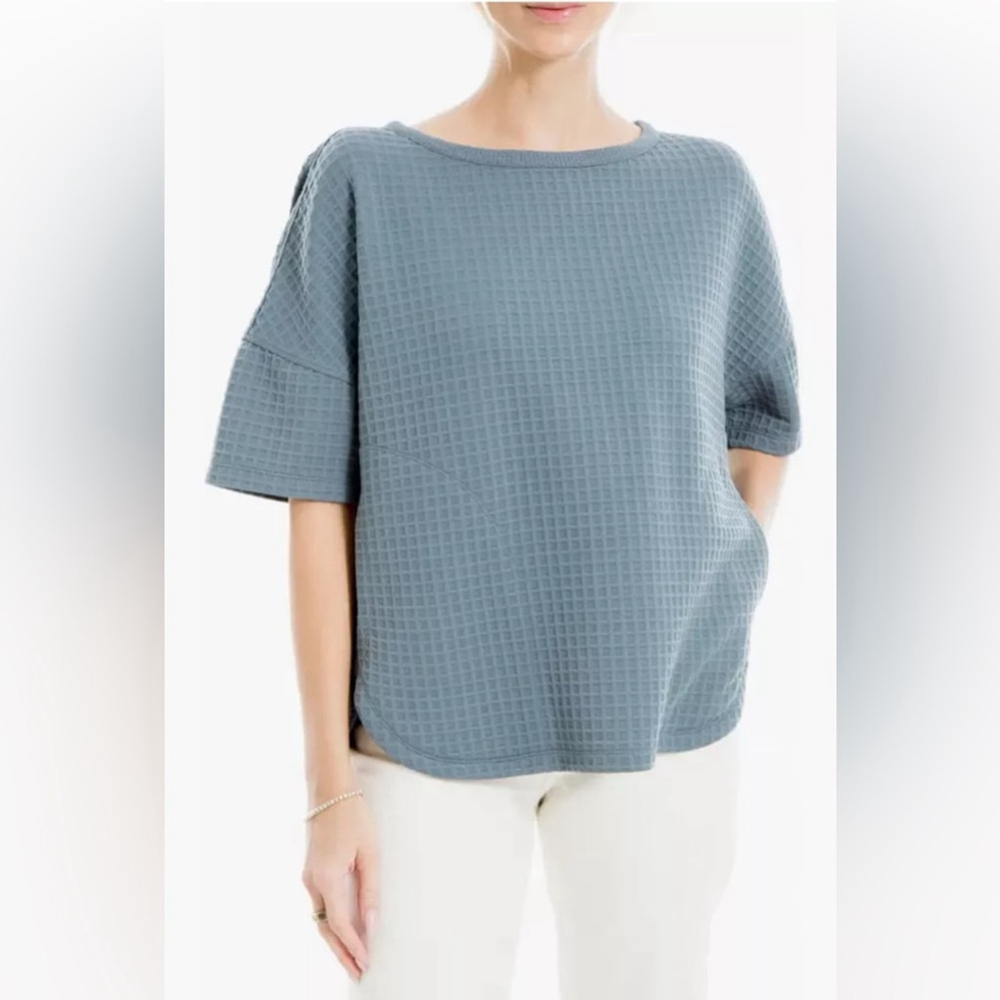 Max studio London Waffle Knit Top Flint Blue 3/4 length sleeve sz XL
